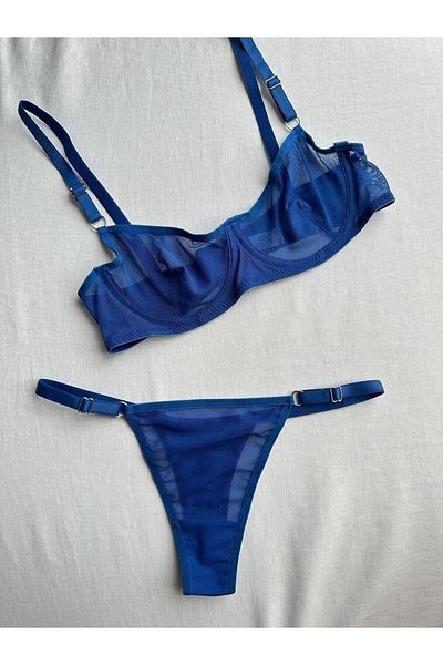Sage Lingerie Set sutien cu sârmă din tul albastru