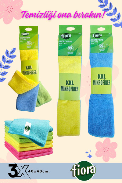 FİORA XXL Boje - Set od 3 krpa za čišćenje od 100% mikrofibre (40x40 cm)