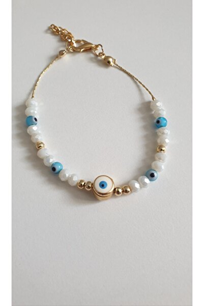 feriden 18 cm Women's Steel Coated & Beaded Bracelet - Evil Eye & Suspender Luck