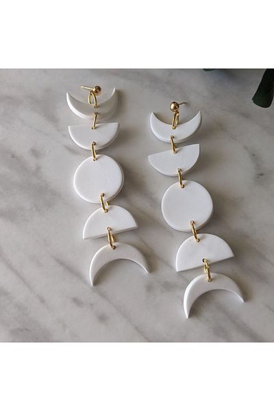 TREND Stylish Patterned White Polymer Earrings - Light and Comfortable
