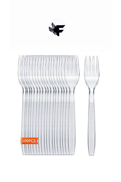 FİGANLAR 100 Pieces Luxury Transparent Hard Thick Plastic Fork - Worth Trying