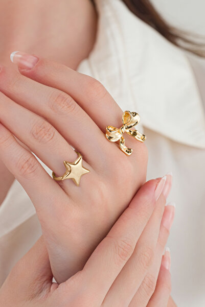 MRK Kadın Ayarlanabilir 2li Yıldız Ve Fiyonklu Yüzük