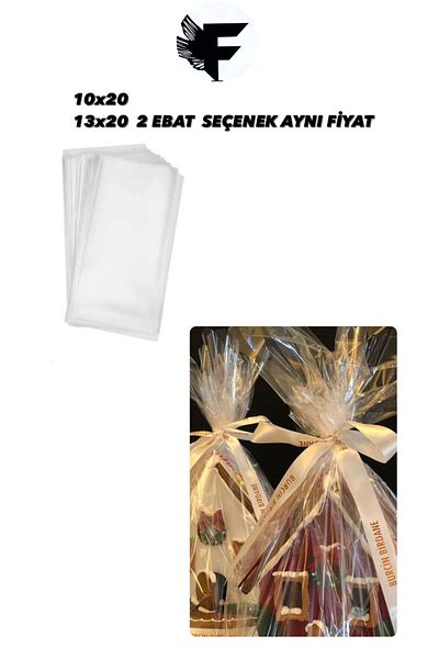 FİGANLAR Transparent Shiny Tape-Free Gelatin Bag 13x20cm Cookies 100 Pieces