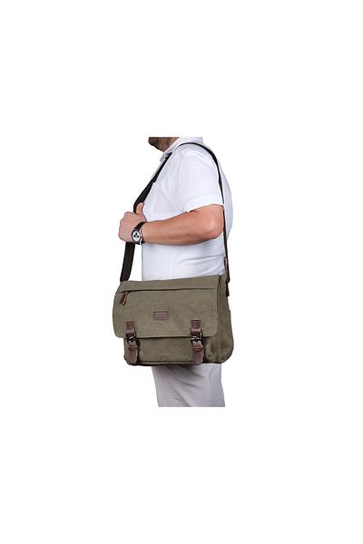 Bagacar Geantă verde unisex - țesătură din pânză, compartiment pentru laptop