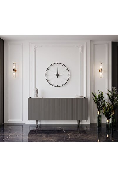 enwood Capella Gri Mdf 4 Kapaklı Raflı 160 Lık Konsol