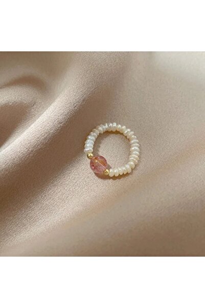Hazeran accessories Gerçek Kum İncili Çilek Kuvars Taşlı Yüzük