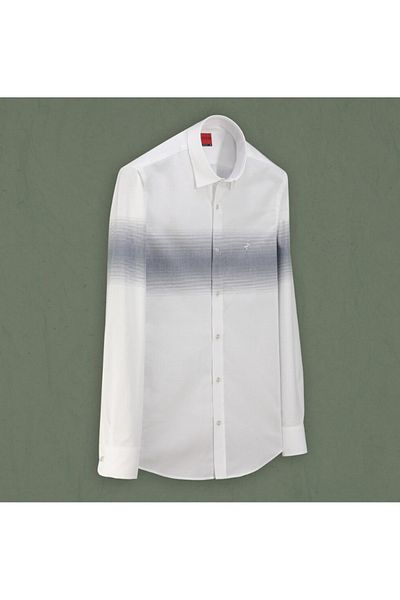 Sarar Artos Sarar İnterview - Hidden Button Collar, 100% Cotton, White Navy Shirt