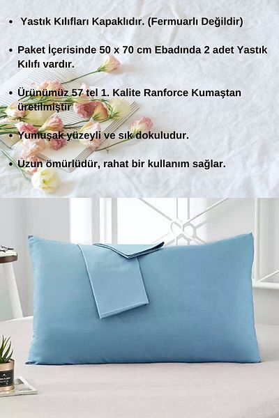 LilaMOON Μπλε Μαξιλαροθήκη από Βαμβακερό Ύφασμα Ranforce - 2 ΤΕΜ