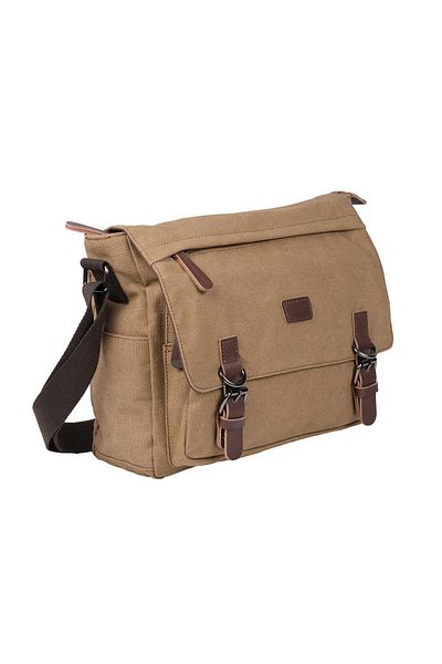 Bagacar Geantă Crossbody Unisex Bej - Pânză, Compartiment pentru Laptop