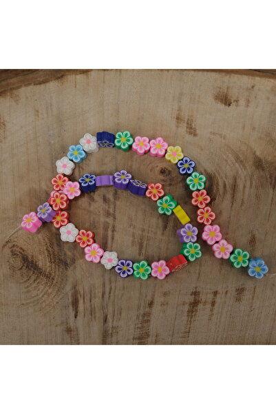 Prestij Boncuk سلسلة خرز فيمو 10 ملم - شكل زهرة مختلط الألوان، 40 قطعة