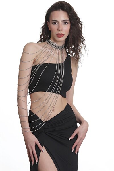 LABALABA Kadın Antik Gümüş Kaplama El Yapımı Zincirli Choker - Omuz Kolyesi