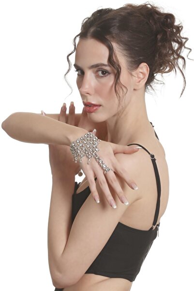 LABALABA Kadın Antik Gümüş Kaplama Beyaz Renk Taşlı Yüzüklü Şahmeran