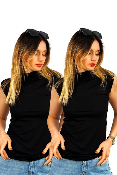 Betimoda Body de damă negru cu mâneci zero pe jumătate cu gât țesut 2 piese