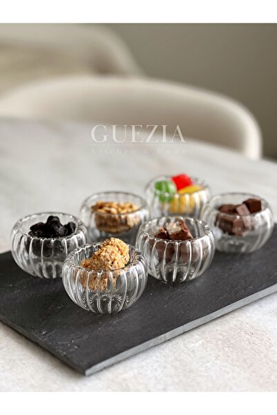 GUEZIA 6'lı 50ml Çift Cam Burgu Model Mini Sosluk Reçellik Kase Lokumluk | 50...