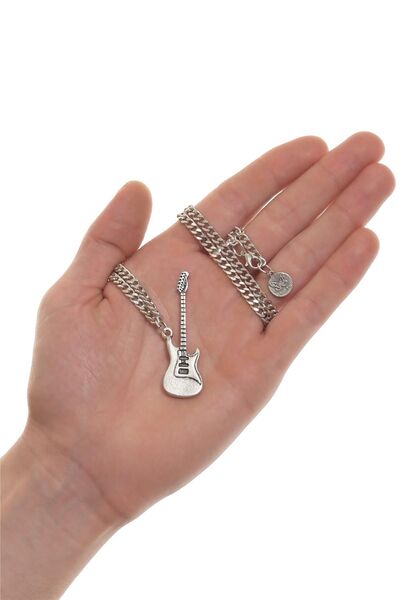 LABALABA Erkek Antik Gümüş Kaplama Gitar Uçlu Zincir Kolye