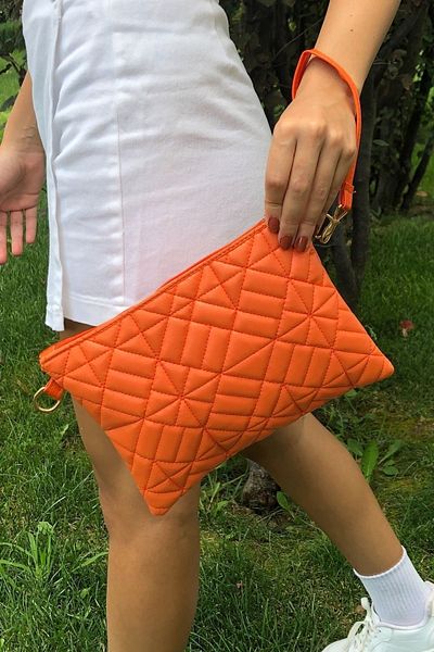 Bagfoni Orange Geometric Patterned Clutch Clutch Bag