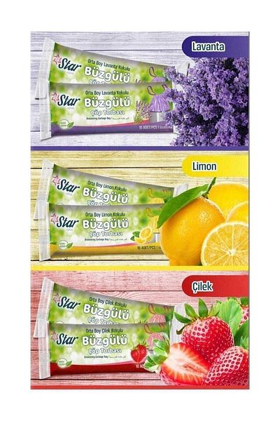 FİGANLAR 3 Pieces Lavender - Lemon - Strawberry Scented Drawstring Garbage Bag Medium Size 120 gr 55x60 cm