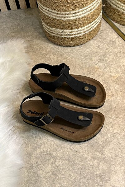 Nstil Καθημερινά μαύρα γυναικεία σαγιονάρες άνετα σανδάλια με ρυθμιζόμενη πόρπη με σόλα από φελλό 34170