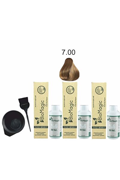 BIOMAGIC Organik Keratin+argan'lı Saç Boyası 7.00 Kumral 60ml X3 Adet+oksidan 90ml+boyama Seti