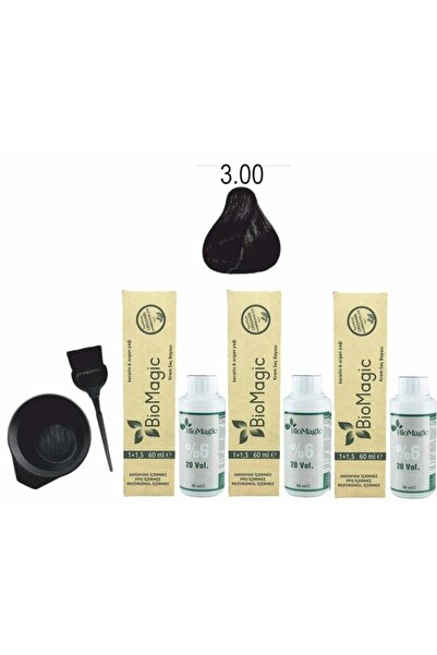 BIOMAGIC Organik Saç Boyası 3.00 Koyu Kahve 60 Ml X3 Adet+oksidan 90ml+boyama Seti