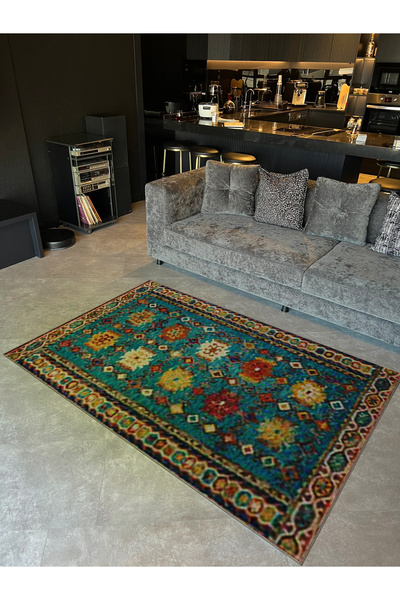 Rugs Modern Halı Blue Tone Ethnic Motif Traditional Bohemian Patterned Vintag...