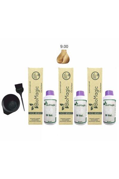 BIOMAGIC Organik Keratin+argan'lı Saç Boyası 9.00 Sarı 60ml X3 Adet+oksidan 9...