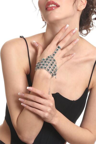 LABALABA Kadın Antik Gümüş Kaplama Yeşil Renk Taşlı Yüzüklü Şahmeran