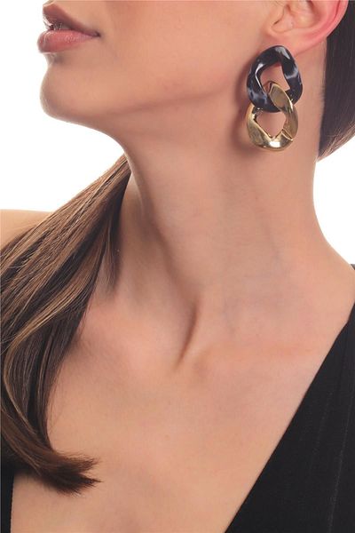LABALABA Women's Thick Chain Formed Gold & Black Studded Model Resin Earrings