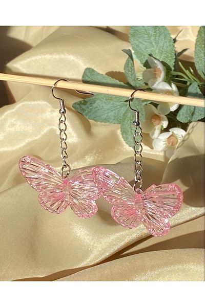 Pinky Lady Dark pink hologram butterfly earrings