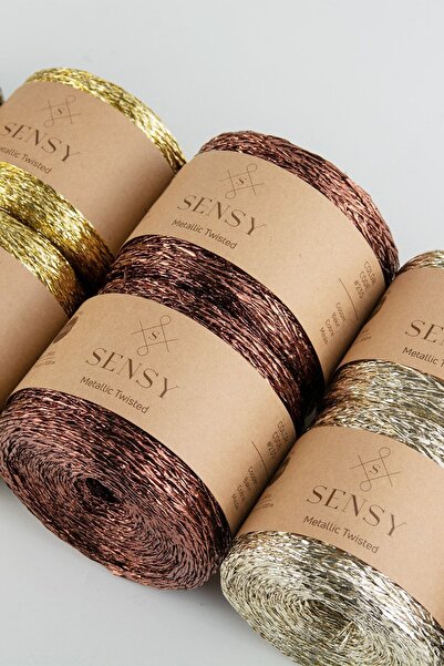 SENSY Premium 320 M Simli Metalik Ip Parlak Çanta Rafya Supla Ip Metalik Bükümlü Ip 250 Gr Altın