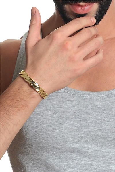 LABALABA Men's Gold Color Lacquer Plated Adjustable Open Band Thick Twist Bracelet