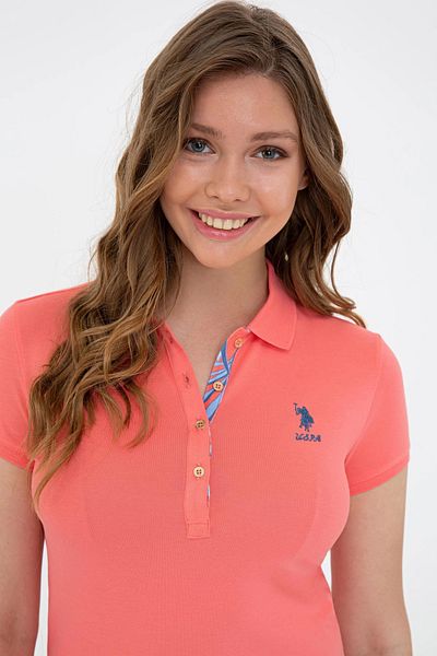 U.S. Polo Assn. Γυναικείο μπλουζάκι με γιακά πόλο με μοτίβο λουλουδιών ρόδι