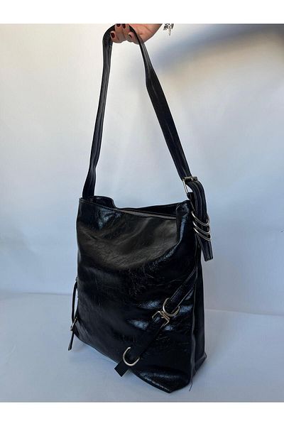 melecco Black Large Large Model - 100% Equivalent A Quality Women's Shoulder and Shoulder Bag School Document Business Casual