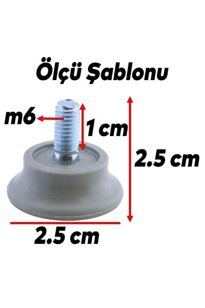 NZB Bingo Rotil Ayak M6 Civatalı Mm Gri Profil Yükseltme Ayağı 2.5 Cm (10 Adet)