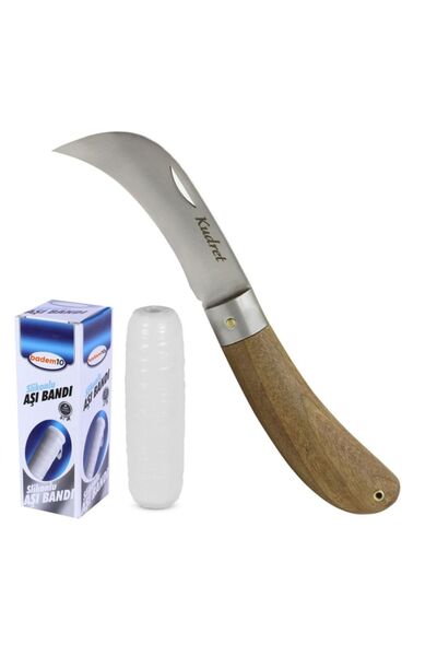 KUDRET Aşı Bıçağı Eğri Uçlu Bağ Bıçağı Ara Çakı + Aşı Bandı