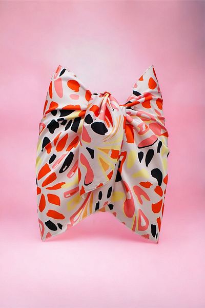 pistore New Season - Pink, Yellow and Black Satin Women's Beach Dress, Digital Patterned Short Pareo