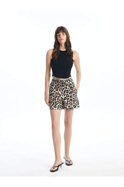 LC Waikiki Leopard Print Vision Women's Shorts - Elastic Waist