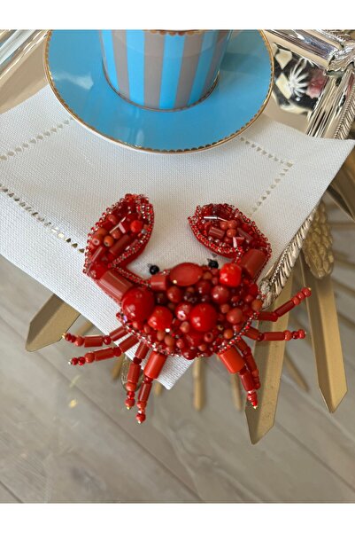 Hatice sakallı design 1 Ader yengeç işlemeli kahve yanı sunum peçetesi
