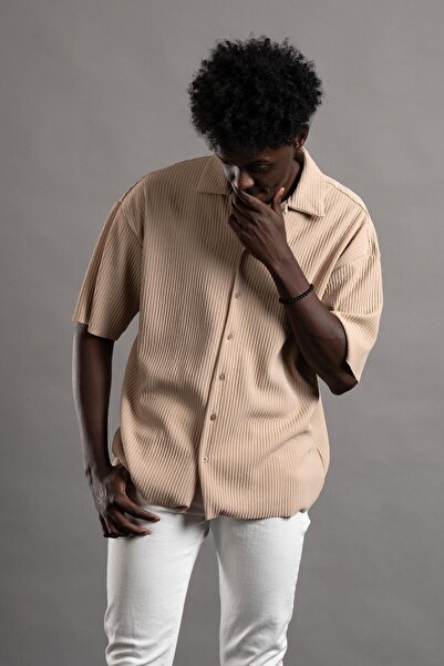 AKÇAYLAR Κοντομάνικο πουκάμισο με ραβδώσεις Lycra Oversize