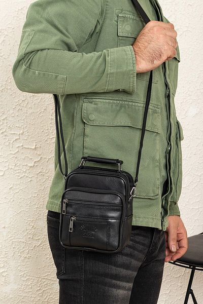 Newish Men's Steel Case Genuine Leather Hand and Shoulder Bag Black Daily Use (19x15cm)