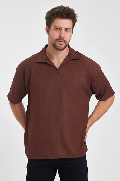 Gambocci Tricou oversize pentru bărbați, fără nasturi, cu guler polo