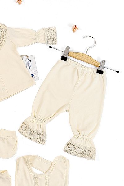 Sitilin 5-Piece Lace Natural Cotton Baby Girl Bodysuit Set - Luxury Hospital Exit STL6674