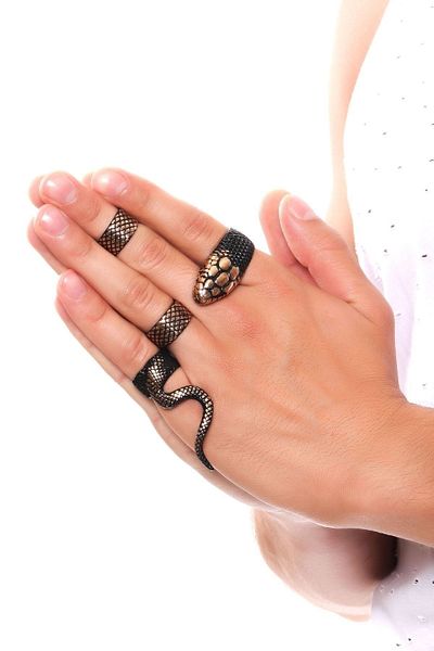 LABALABA Men's Black Oxide Plated Jeweler Gilding Detailed Adjustable 4-Piece Snake Ring Set