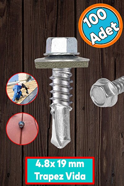 NZB Trapez Çatı Vidası 4.8x19 mm Paket 100 ADET Matkap Uçlu Sac Akıllı Vida Ç...
