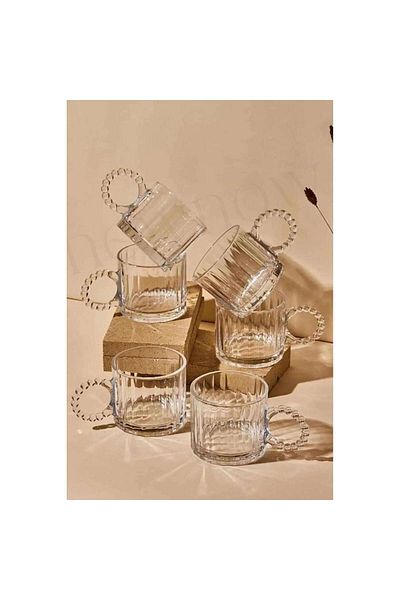 EveFix 3 Pieces Glass Bead Cup with Handle Kupu Soft Drink Cup for Tea and Coffee