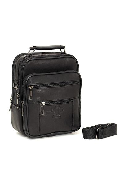 Newish Men's Steel Case Genuine Leather Hand and Shoulder Bag Black Daily Use (19x15cm)