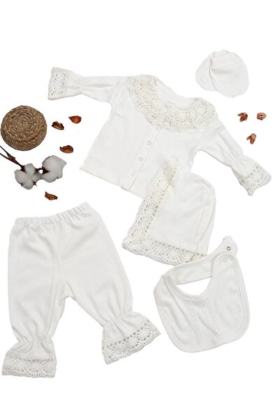Sitilin 5-Piece Lace Natural Cotton Baby Girl Bodysuit Set - Luxury Hospital Exit STL6674
