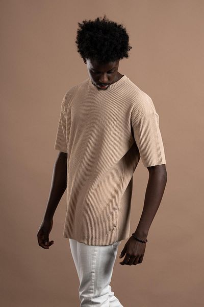 AKÇAYLAR Τ-shirt Με Λαιμόκοψη Crew Fitilli Πάχους - Oversize Κοντομάνικο