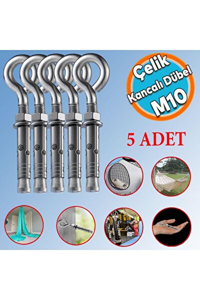 NZB Kancalı Çelik Dübel M10 (5 ADET) Salıncak Boks Torbası Lamba Avize İçin Gömlekli Kapalı Ağız Kanca