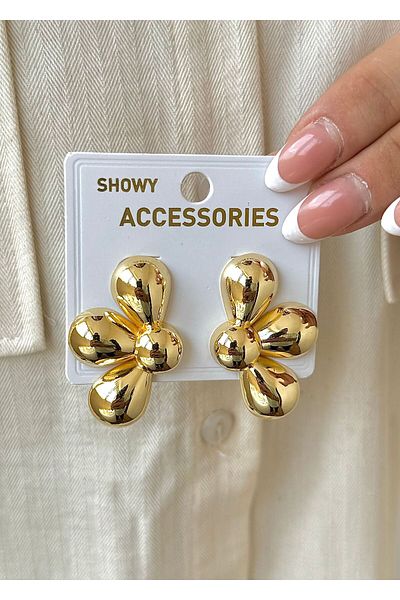 takıtarzım Gold Curved - Half Flower Women's Earrings
